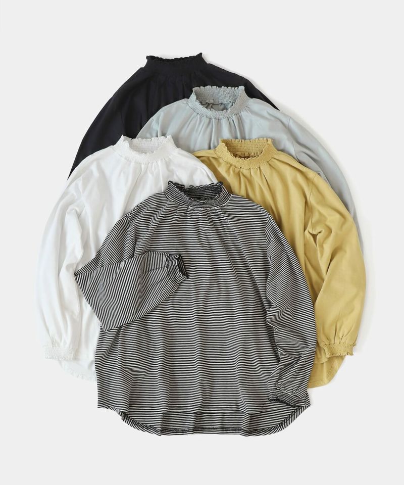 mumokuteki1枚でもインナーでも着られるシャーリングネックカットソー