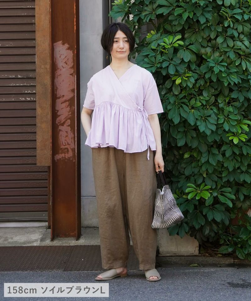 mumokuteki長さが選べる2サイズ展開のリネンコクーンパンツ
