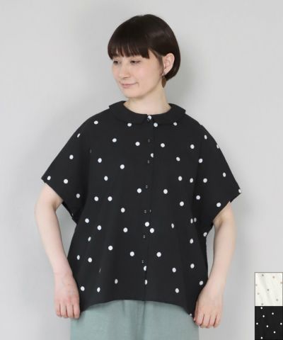 mumokutekiコットンリネンのドット柄刺繍シャツ | mumokuteki 