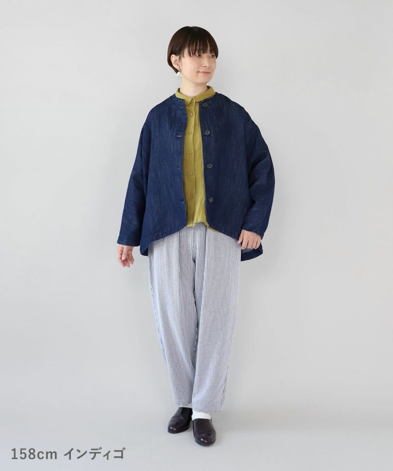 YURK geniet vanデニム素材の変形ラウンドジャケット