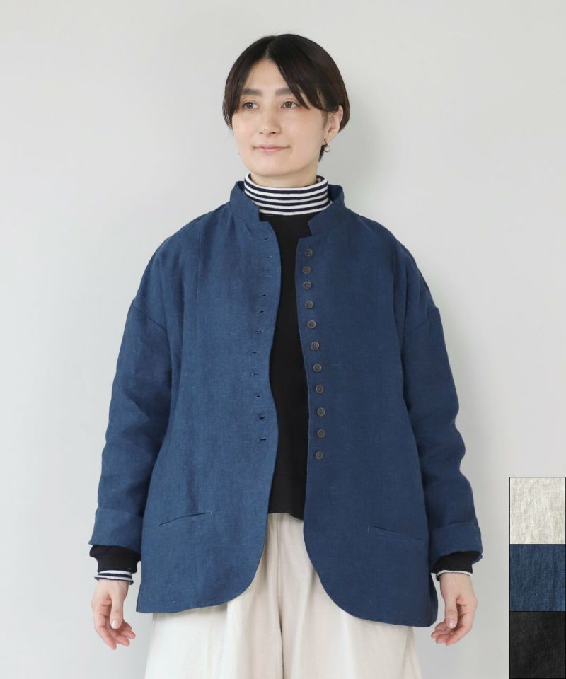 08Mab ネイビー 麻100% アシンメトリー スタンドカラー ジャケット 楽天市場】08Mab 麻100％ ジャケット ライトアウター レディース