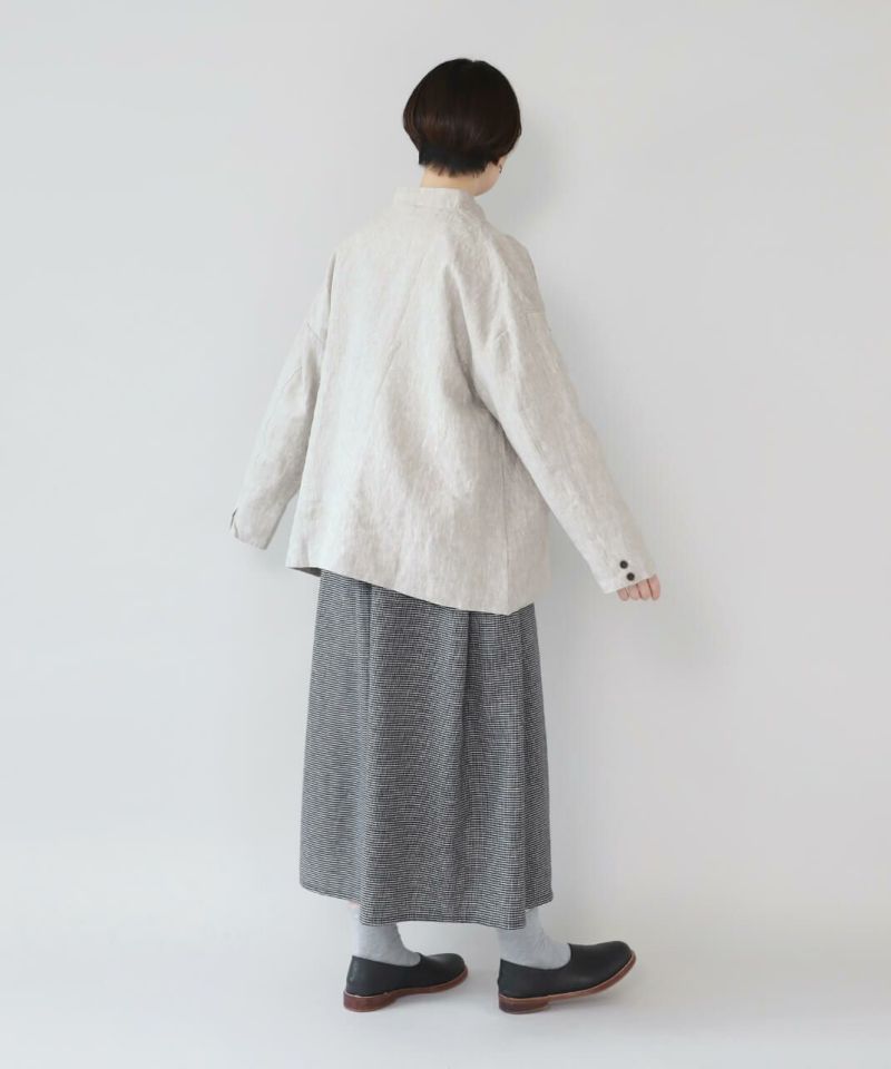 08Mabリネン素材の多ボタンスタンドカラージャケット | mumokuteki