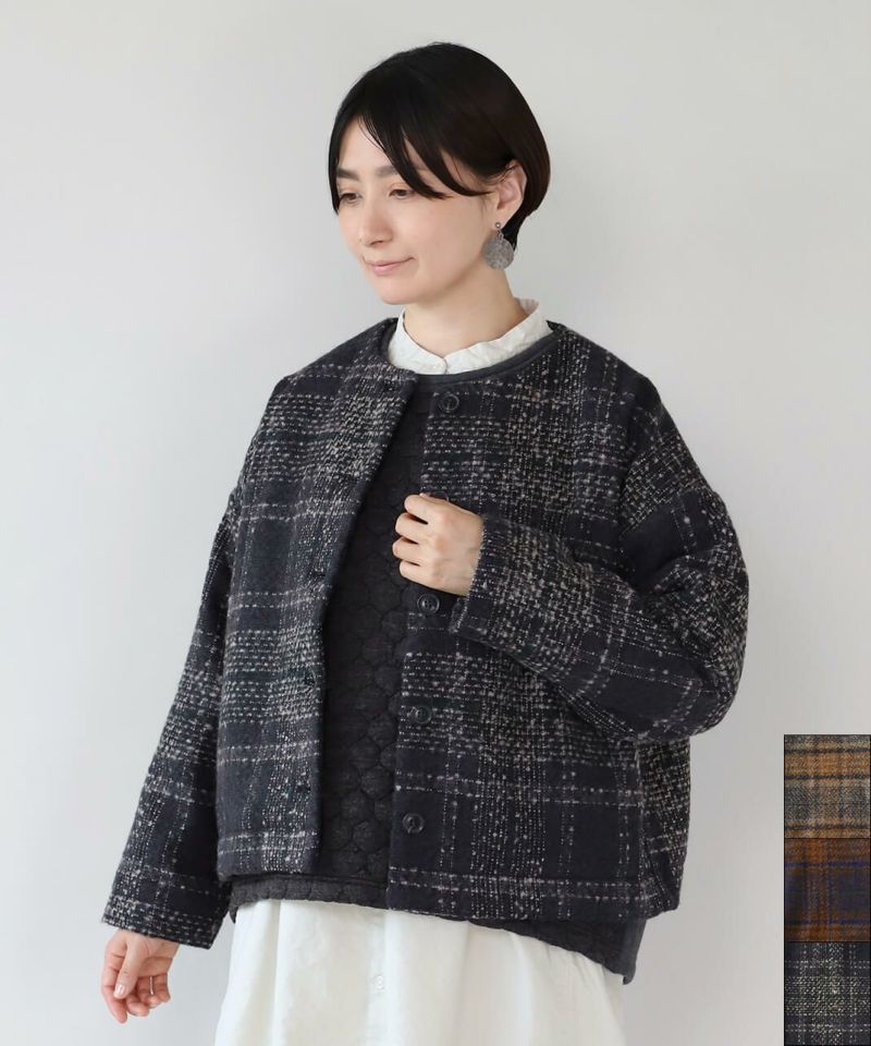 ＊新品＊tukuroi ツクロイ ウール混 チェック柄 ノーカラーコート　コート 新品＊tukuroi ツクロイ ウール混 チェック柄 ノーカラーコート