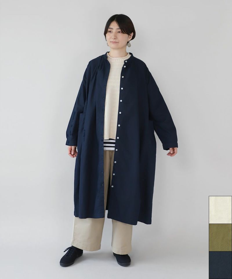 20%off】mumokuteki後染めオックスのスタンドカラーワンピース