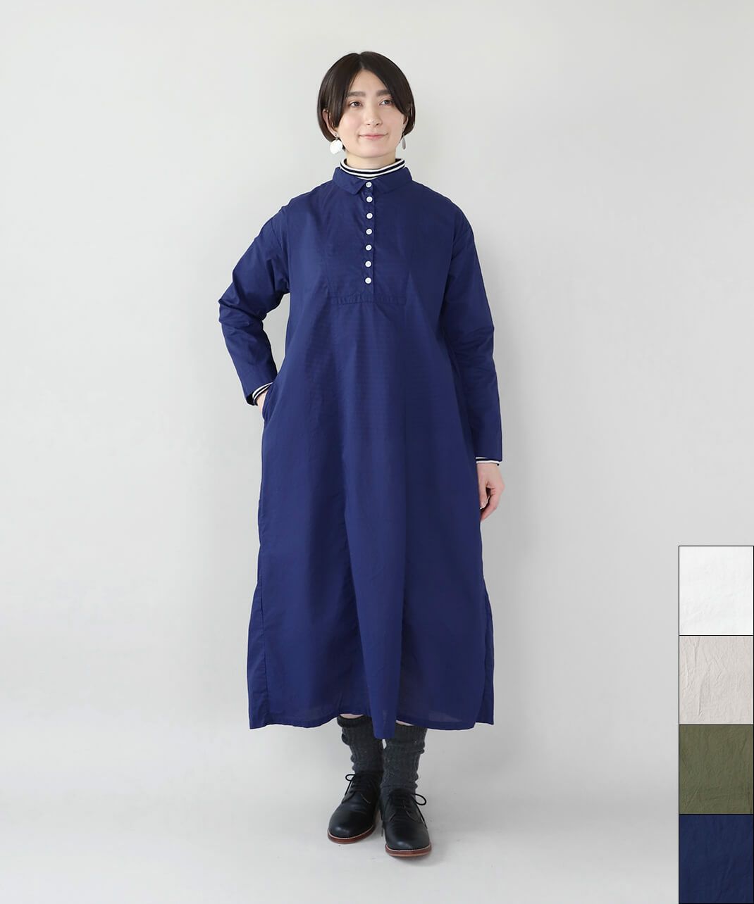 30%off】mumokutekiコットン素材のヘンリーネックワンピース  