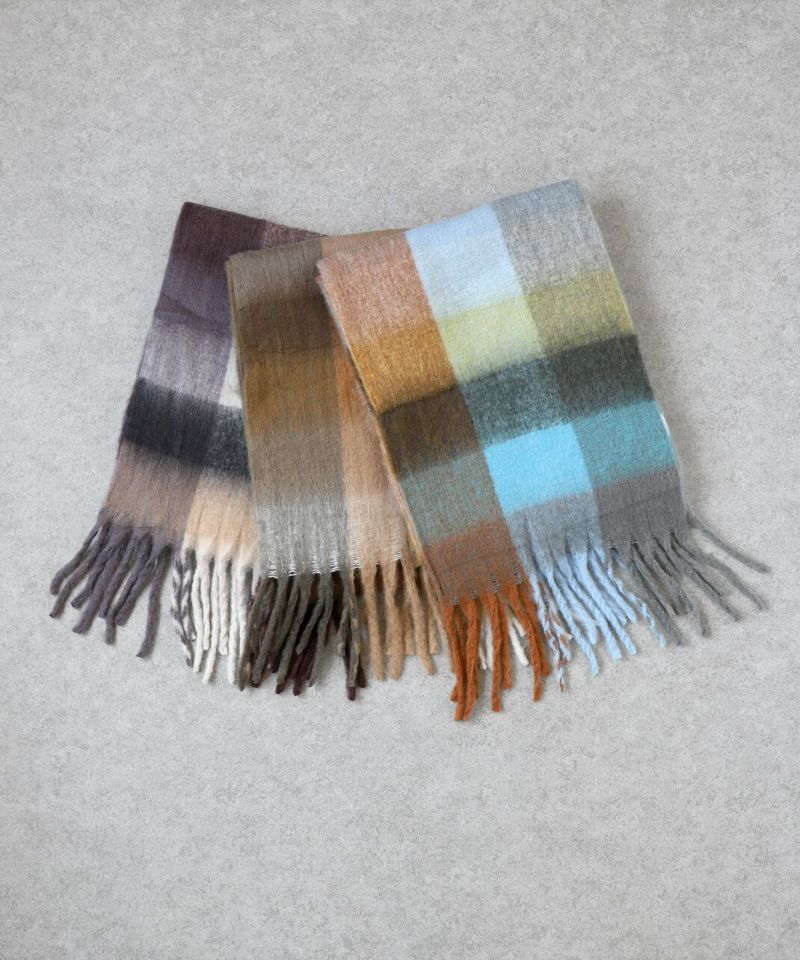 30%off】mumokutekiモヘアタッチボリュームチェック柄マフラー