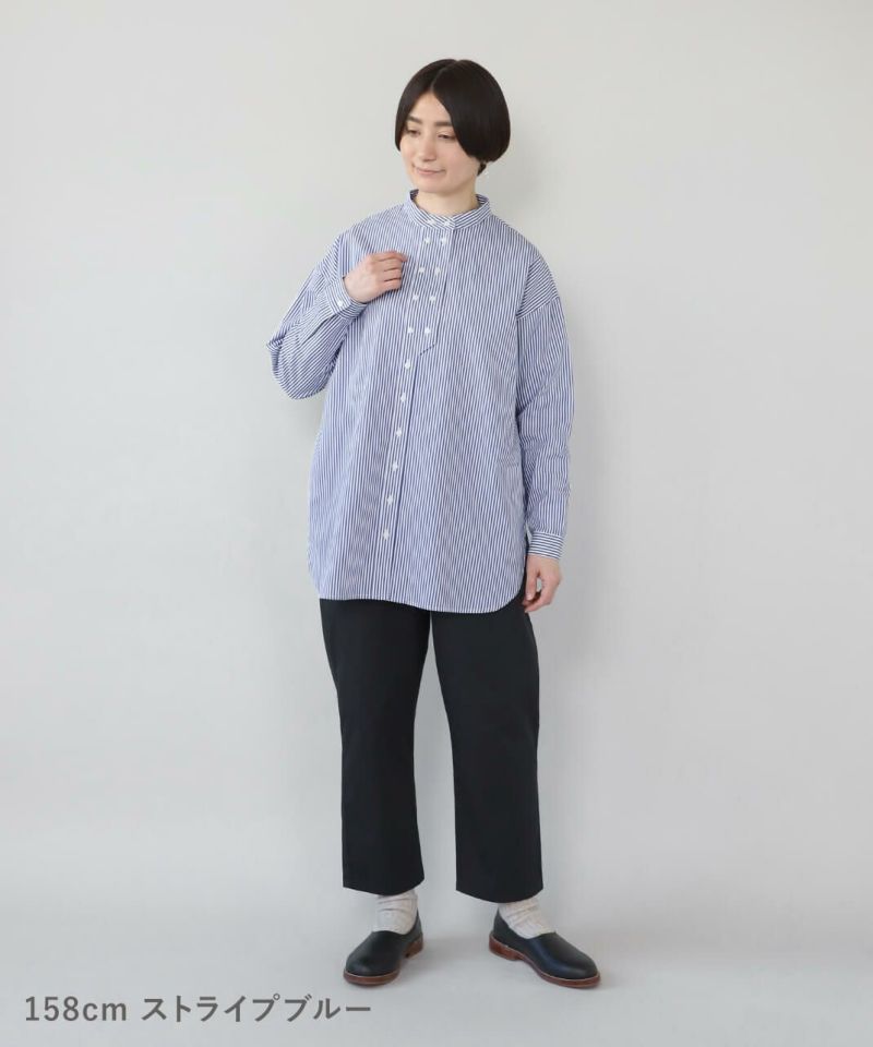 20%off】mumokuteki秘密のダブルボタンバンドカラーシャツ
