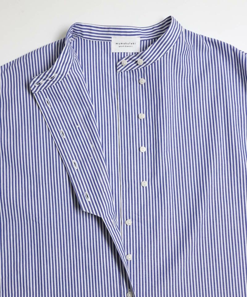 20%off】mumokuteki秘密のダブルボタンバンドカラーシャツ