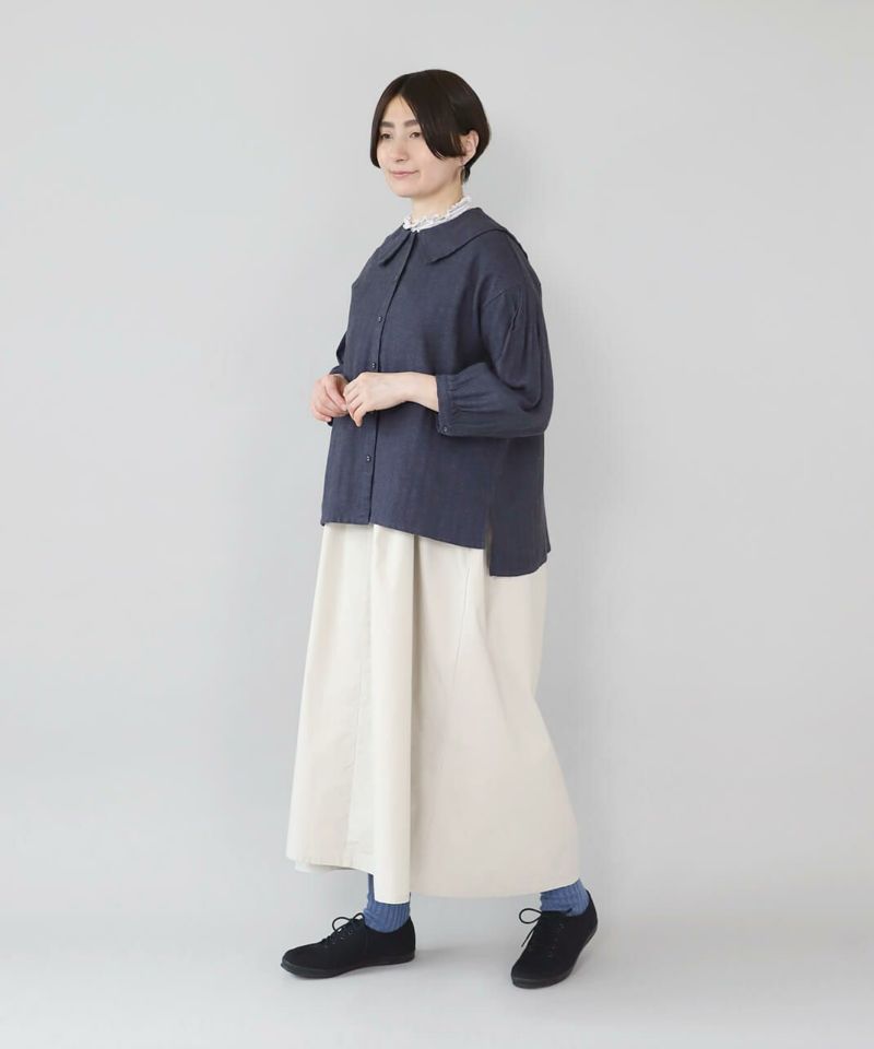 20%off】blue willowコットンリネンのセーラーカラーブラウス