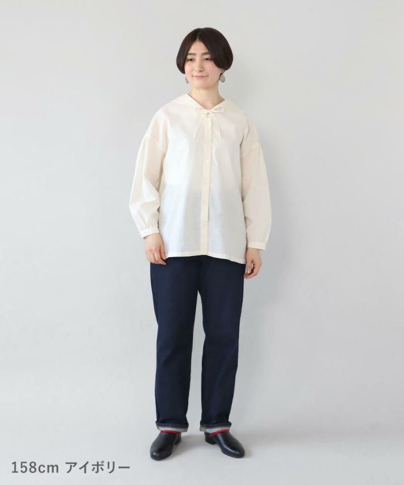20%off】mumokutekiコットンリネンのセーラーブラウス