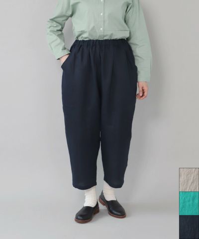 mumokuteki長さが選べる2サイズ展開のリネンコクーンパンツ