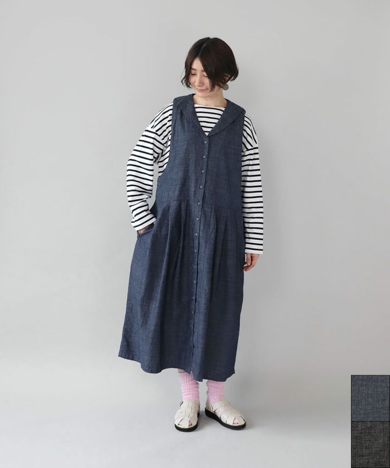 YURK geniet vanコットンリネンのセーラーカラーワンピース
