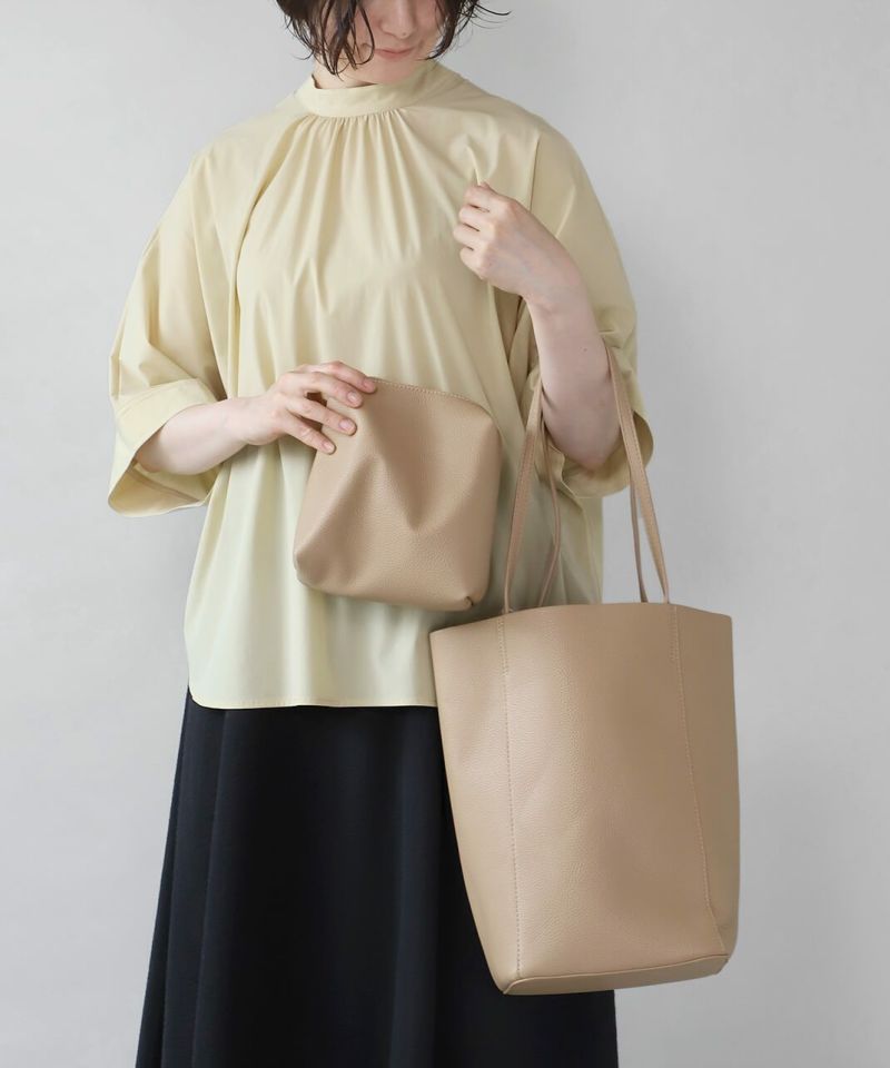 30%off】mumokuteki合皮素材のポーチ付きバケツ型ショルダー