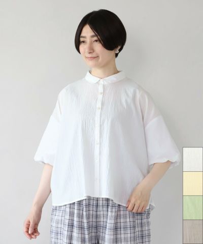 YURK geniet van小さな襟配色のドット柄ブラウス | mumokuteki