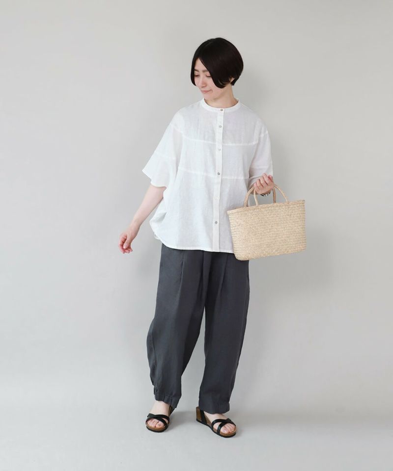 【新品】08mab ゼロハチマブ リネンペチ風パンツ グレー 08Mab サロペット パンツ 9番手 リネン カシュクール ウエスト
