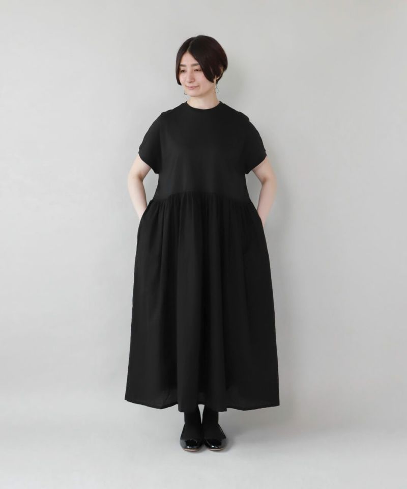 20%off】mumokuteki異素材コンビのフレンチスリーブワンピース