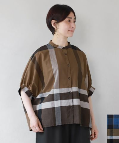 大きいサイズ！blue willow ナチュラルリネン100チェックブラウス 大きいサイズ！blue willow ナチュラルリネン100チェック
