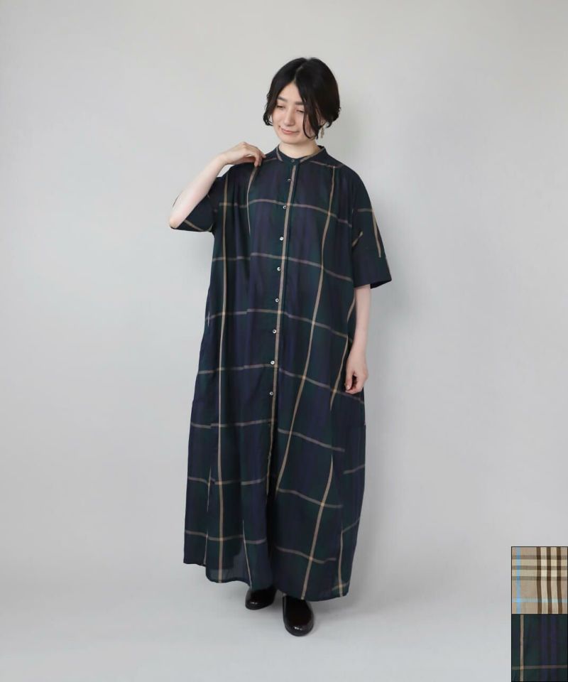 Graphpaper チェック バンドカラーワンピース 20%off】Noiaさらりとしたチェック柄のバンドカラーワンピース