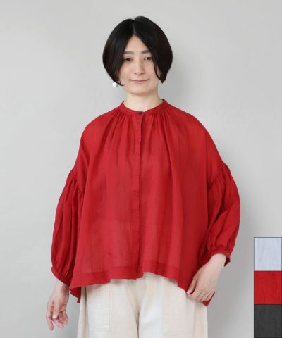 YURK geniet van小さな襟配色のドット柄ブラウス | mumokuteki
