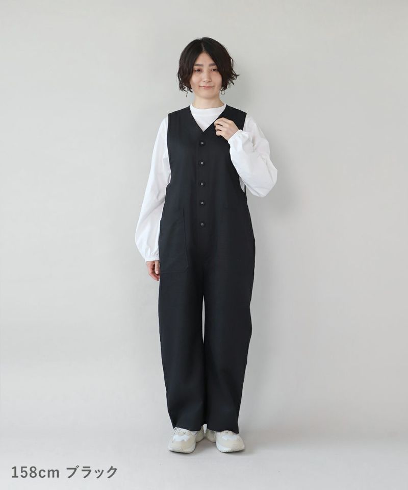 YURK Vネックサロペット YURK geniet vanコットンリネンのVネックサロペット