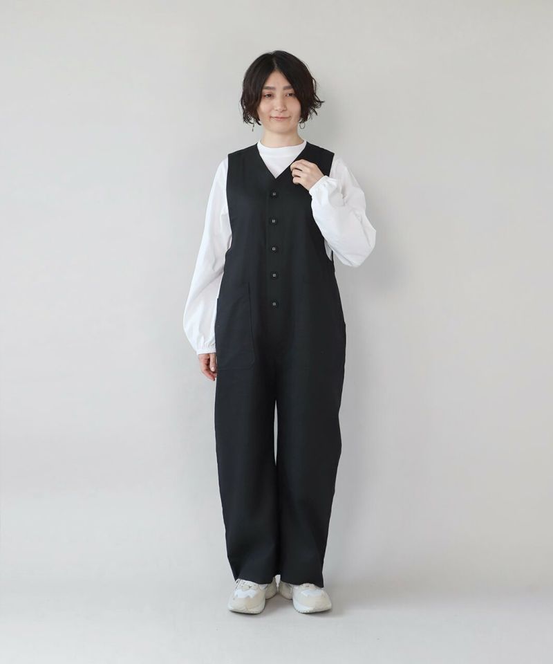 YURK Vネックサロペット YURK geniet vanコットンリネンのVネックサロペット