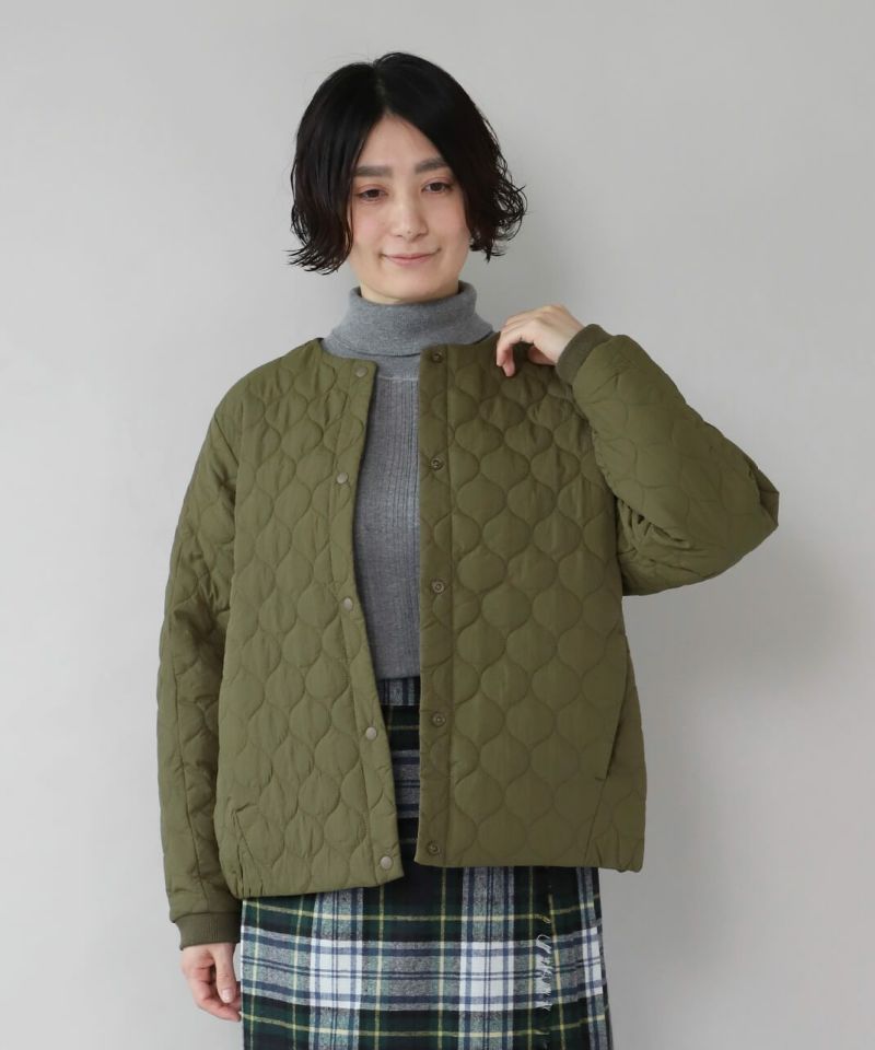 45Rリップストップナイロンキルトベスト ノーカラー カーキ