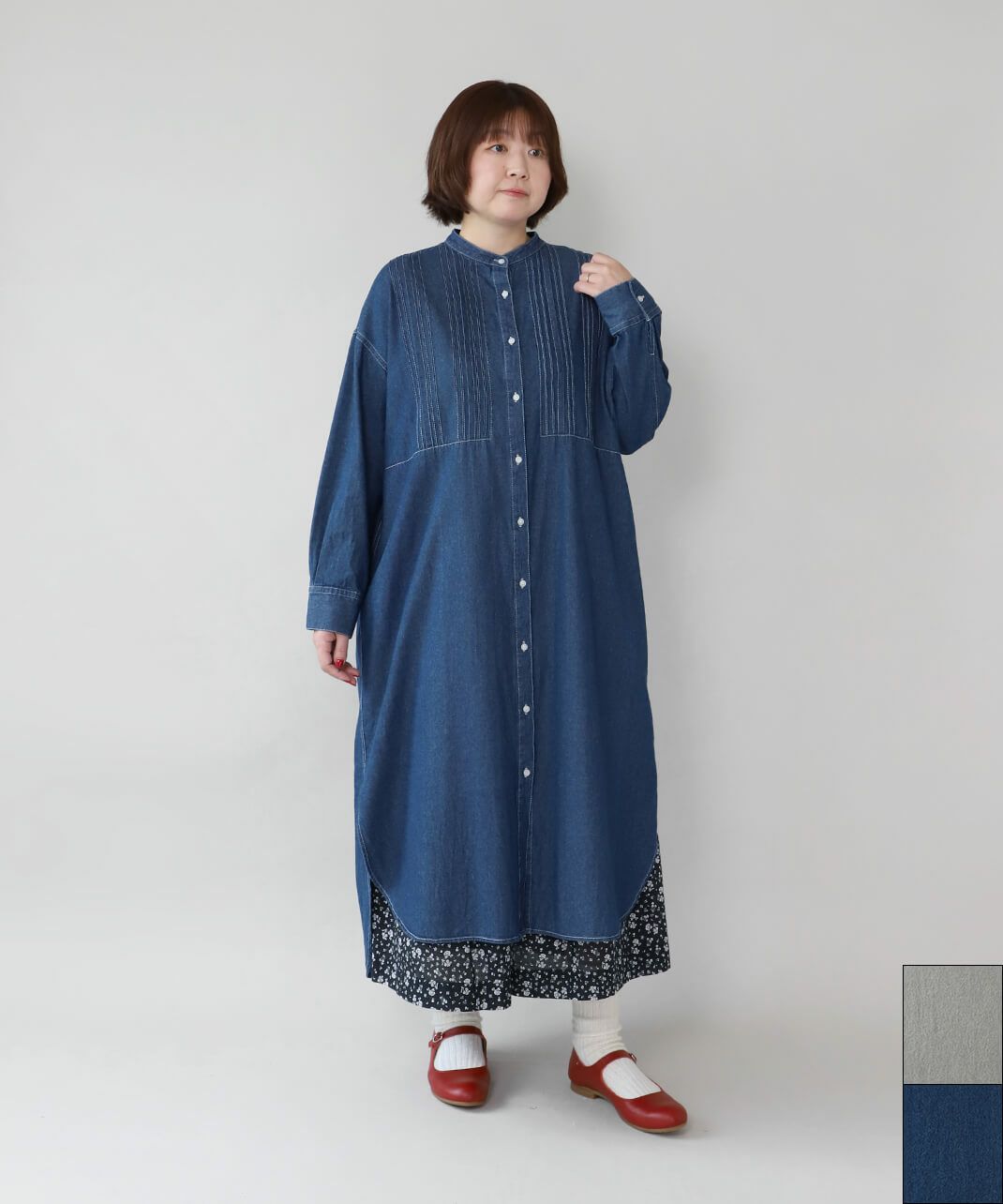 Noiaやわらかいデニムのピンタックワンピース | mumokutekiオンライン