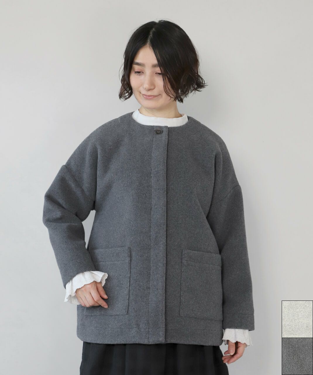 20%off】08Mabウールミックスのノーカラーコート | mumokuteki