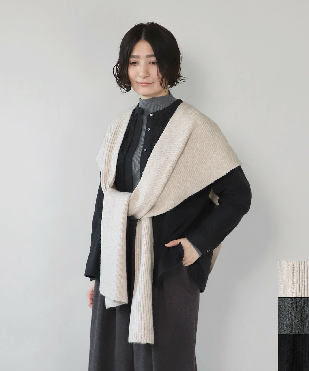 50%off】mumokuteki軽やかであたたかいウール混ロングショール