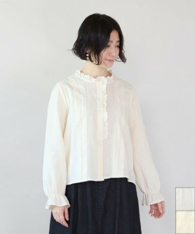 mumokutekiコットンのレース切替えフリルブラウス | mumokuteki