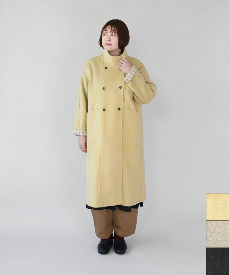 メタルボタン/ダブルウールコート/M/ウール/ブラック/無地 CLEL】Wool Blend Tech Melton Double Chester Coat / ウールブレンド