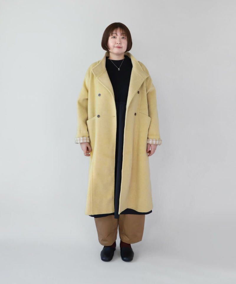 mumokutekiウールミックスのダブルボタンロングコート | mumokuteki