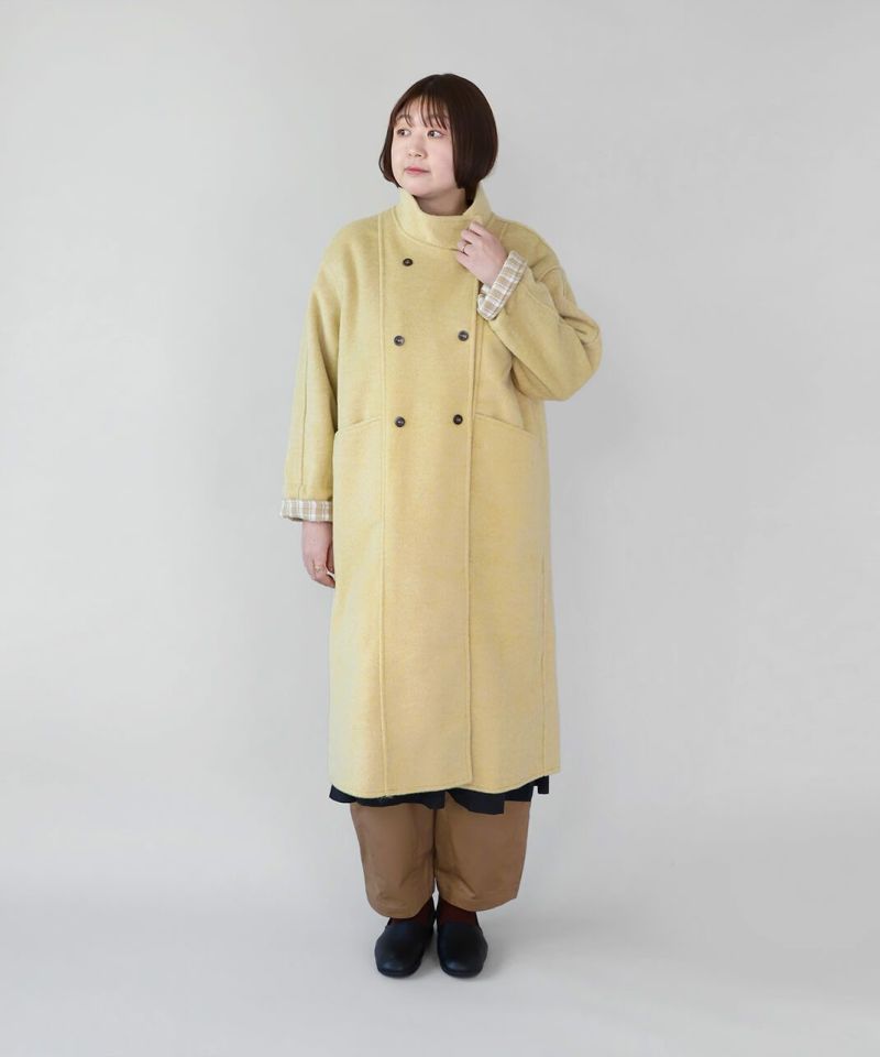 20%off】mumokutekiウールミックスのダブルボタンロングコート
