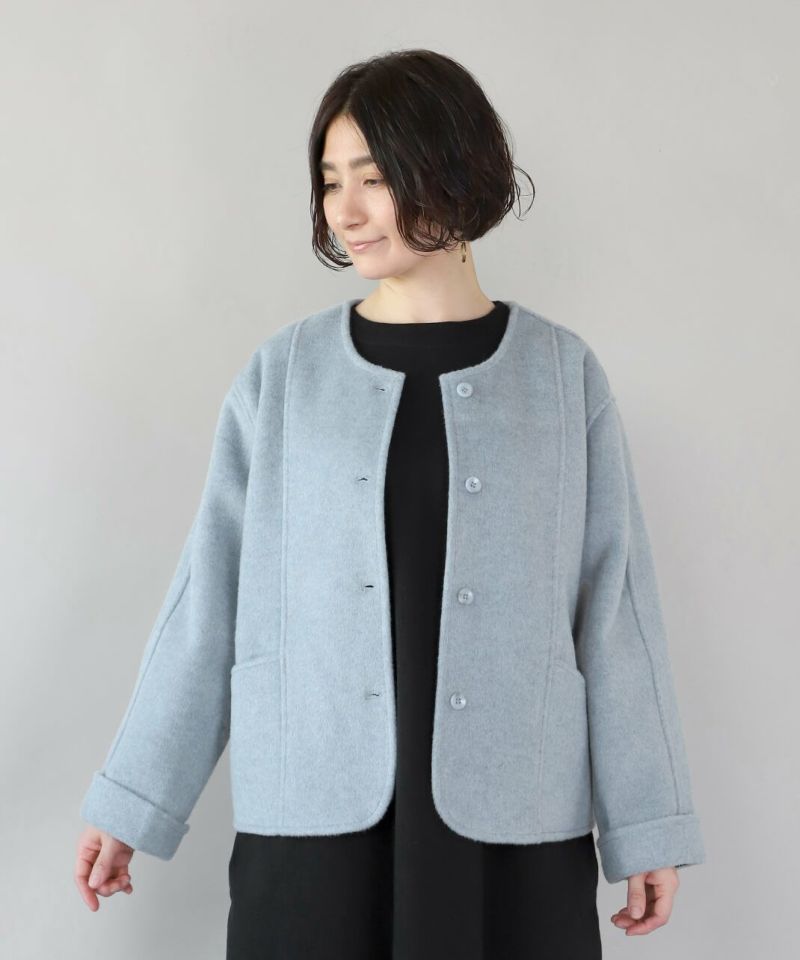 mumokutekiウールミックスのノーカラーショートコート | mumokuteki