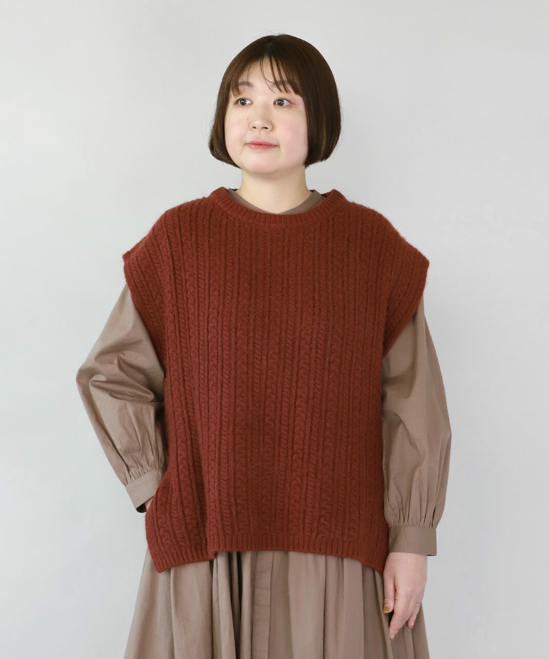 50%off】mumokutekiケーブル編みのワイドニットベスト | mumokuteki