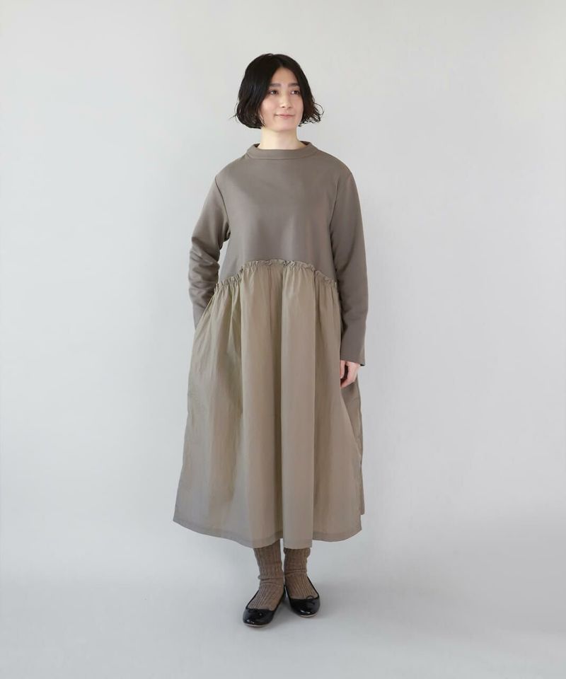 40%off】mumokuteki異素材切替えのギャザーワンピース | mumokuteki