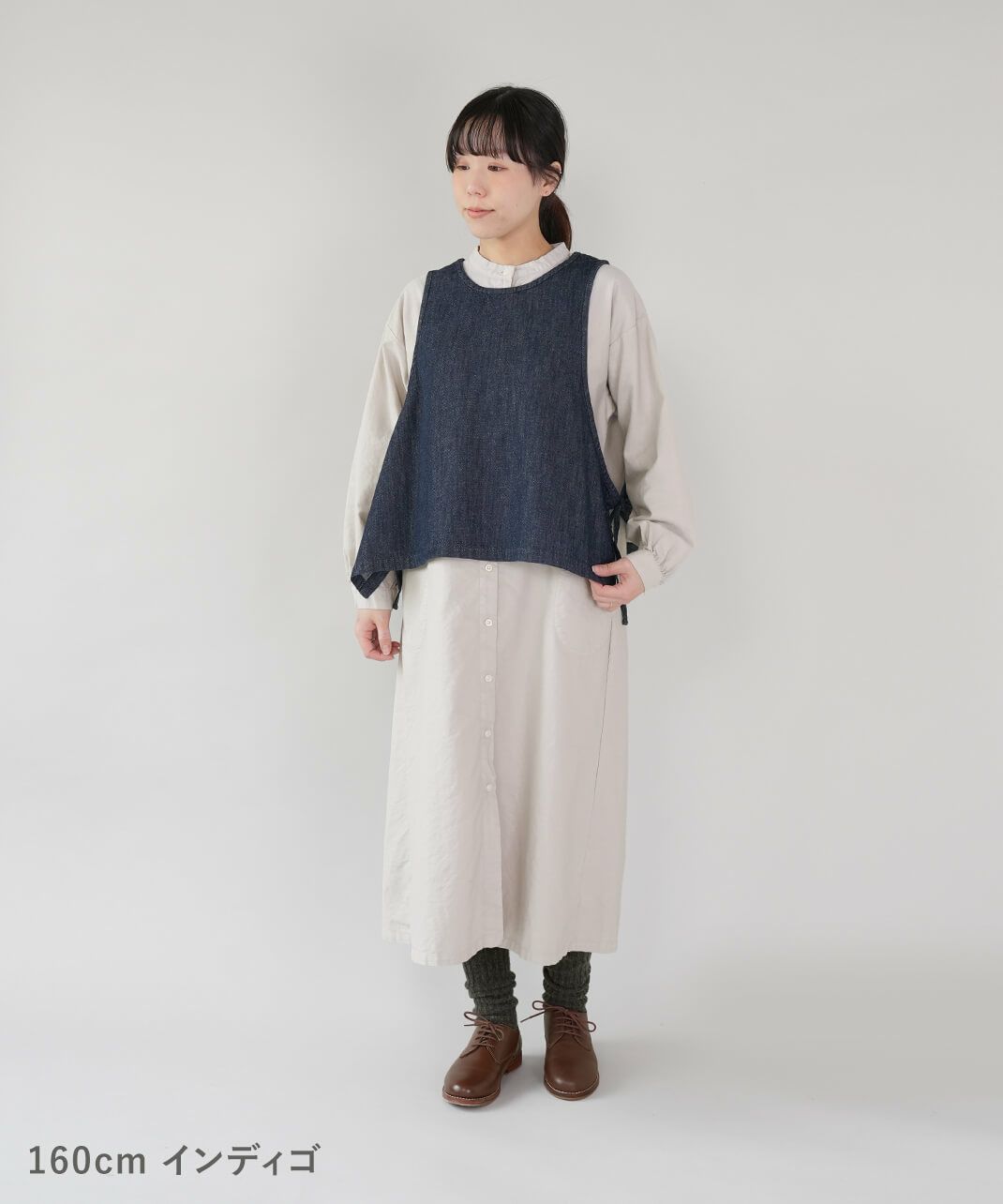 ista-ireコットンリネンデニムのサイドリボン2WAYベスト | mumokuteki