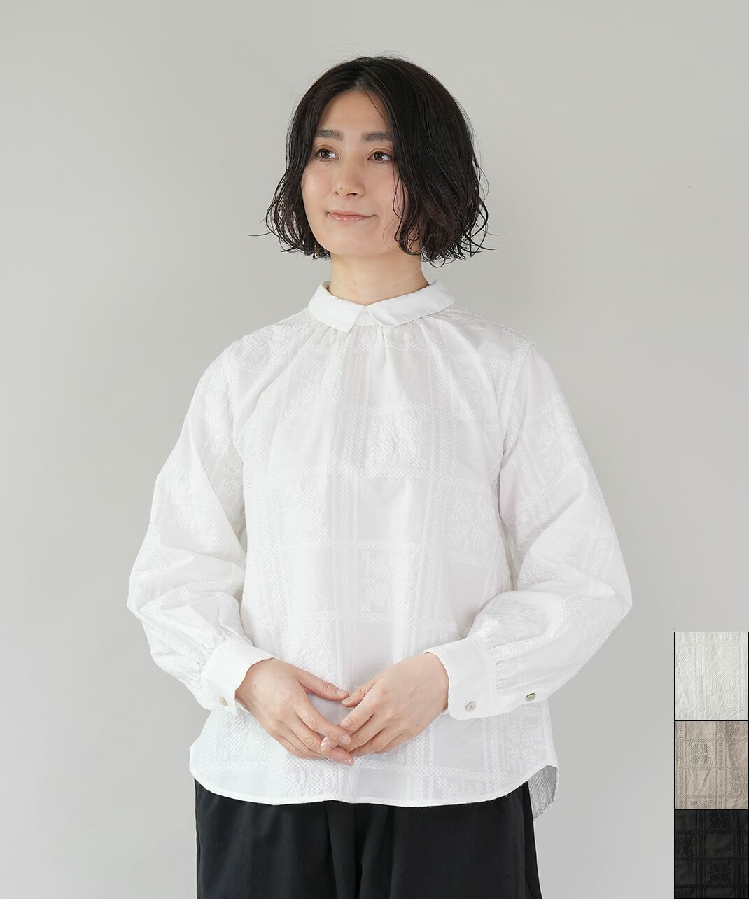 cocomiii刺繍リネンブラウス ミモザ刺繍コットンリネンブラウス